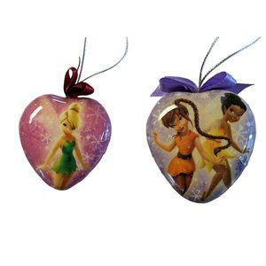 Tinker Bell & Fairies Heart Shaped 2" Christmas Ornament Set Disney Peter Pan 2